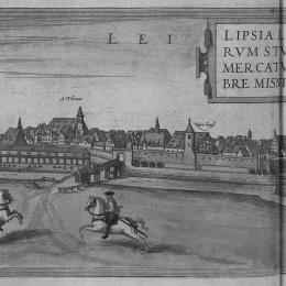 kolorierter Kupferstich vom Leipzig des Jahres 1572