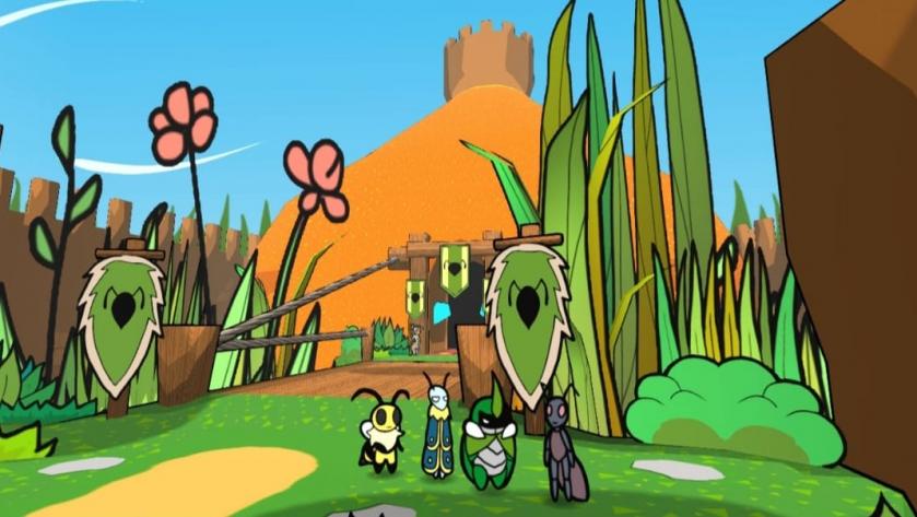 Kabbu, Leif und Vi vor dem Schloss der Ameisenkönigin.