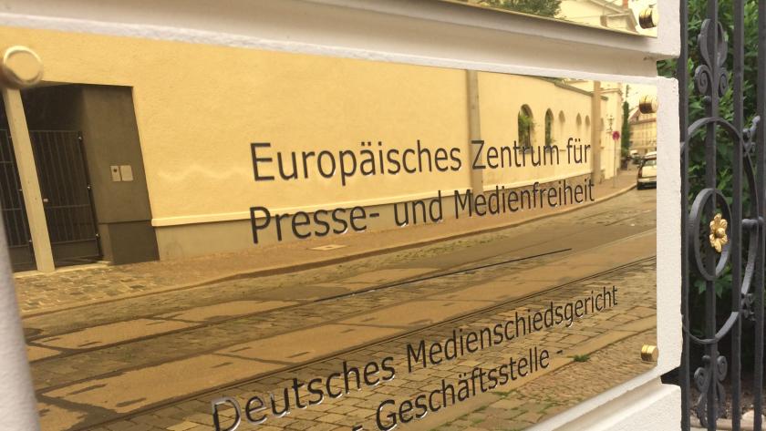 Der Eingang des Eeropean Center of Press and Media Freedom