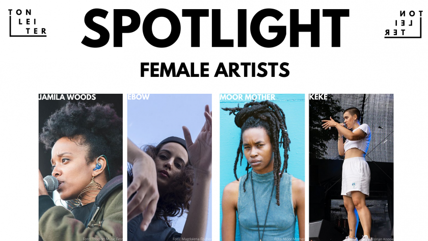 Auf dem Bild sieht man die vier Hiphop-Künstlerinnen Jamila Woods, Ebow, Moor Mother und KeKe