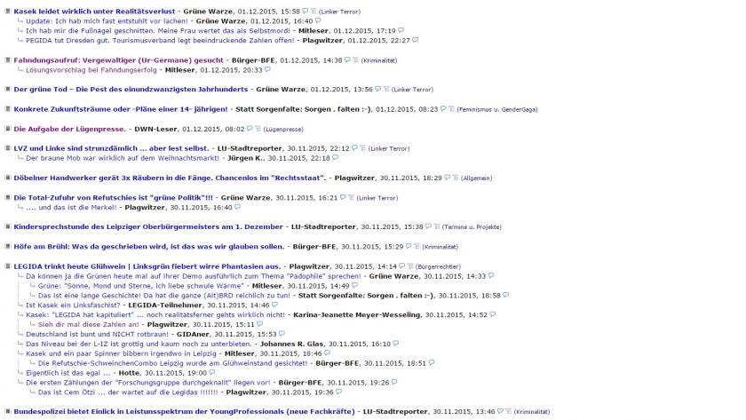 Screenshot der "Startseite" des schwachmatenforums www.leipzig-unzensiert.fall.vn